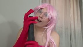 I tried on 3 colored gloves and made faces then tested the gloves The colors of the gloves were red, blue and black