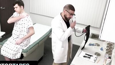 Skinny chap is wrapping his tight ass around perverted doctor's willy