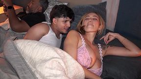 He Fucked His Sexy Busty Blonde Stepmom Right Behind His Stepdad's Back While Sharing Bed With Them
