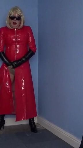 Playing in Pvc Coat, Thigh Boots and Gloves