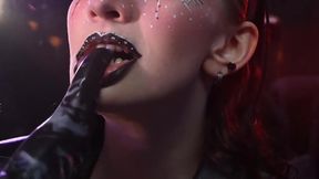 GOTH TGIRL GAGS DEEP ON PURPLE BEAST DROOLS HAWK TUAH FLOOD