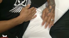 Archer starts precumming as he teases his pierced cockhead.