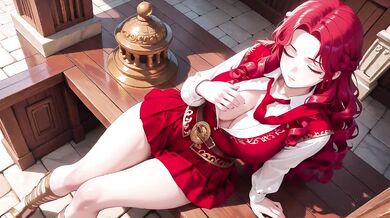 Redhead Warrior Stroll In Sun Drenched Colonnade With Curvature So Confident It Chokes