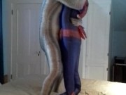 zentai croc has some fun with captured dummy spiderman
