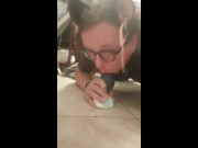 Femboy in Cat Ears Deepthroats HUGE Bad Dragon Dildo!