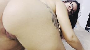 I put the plug in my little ass and a 22-centimeter dick in my pussy.