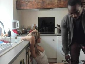 Skinny White chick takes Black dick in the kitchen | CAM4.com