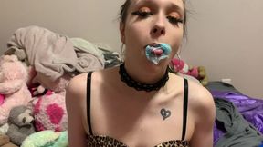 little slut sucking a big black cock to get the cum