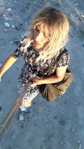 walks dressed as a woman in public cute trans with dress and high heels sexy anal plug   Clip 1