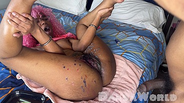 Wax Play Anal Facial Session with Fat Booty Ebony