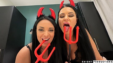 Anissa Kate and Ania Kinski Semen Demon Double Blowjob