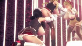 Futa Madame destroys 2 maids with cum gushing bigness