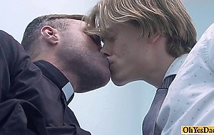 Teen boy indulges in a sexy fling with the old priest