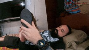 Domina Luna Tiny Feet in Flats without Socks - Foot Smothering Handjob and makes me Cum Two Times