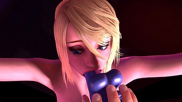 BDSM Samus Deepthroats a Dildo Metroid Porn Parody