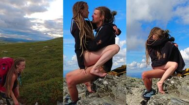 Swedish couples gentle vertical sex caught in nature