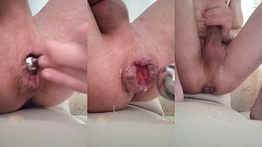I jerking my sprained prolapse and show my rose from which a natural lubricant flows out.I also cum with help my huge tattooed cuck!