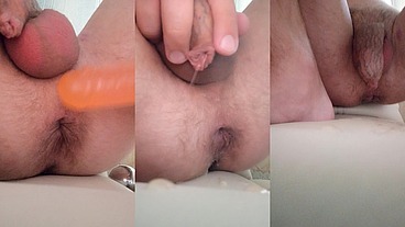 I jerking my sprained prolapse and show my rose from which a natural lubricant flows out.I also cum with help my huge tattooed cuck!