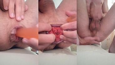 I jerking my sprained prolapse and show my rose from which a natural lubricant flows out.I also cum with help my huge tattooed cuck!