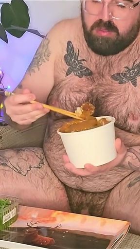 Stepdaddy Stuffs His Face with a Takeaway and Enjoys It so Much He Wanks with the Sauces!