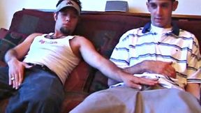 The boys are watching some porn, when Apollo leans over to give Tag some. Tag strokes Apollo, and it looks like this straight boy wants to give him some.