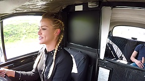 Pigtailed female taxi driver Cherry Kiss gets fucked in her car