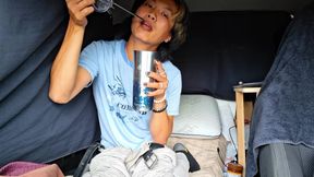 Filling your mug with fresh piss to bring to work