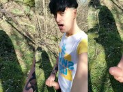 Twink and his shadow on a sunny day - Outdoor jerk off - thick cock