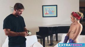 Tiny Maid Angel Smalls Takes a pounding in Her Delicate P@$$y