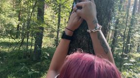 Risky Outdoor Sex in the Forest - Almost Caught, Deepthroat &amp; Cumswap