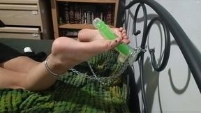 chain bound dildo footjob