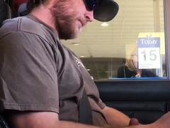 Horny Guy Bustin A Nut at the Bank ( Hands free Public Cum )