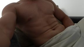 big muscular guy strokes his huge cock until it erupts like a volcano (video without blurring)