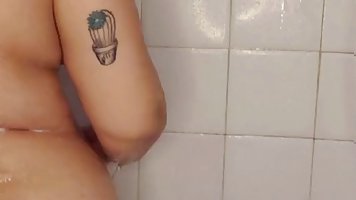 Amateur brunette BBW taking shower