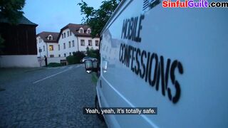 Pulled european blows priest inside confessional van