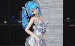 Miku-up and Down Evening Gown Striptease, Huge Breasts, Shaved Pussy, White Stockings, Striptease, K-pop Dance, Big Boobs