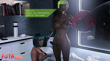 Futa blue-haired slut wants a taste of futa cock