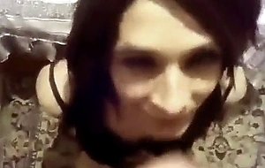 Latin tgirl takes massive facial