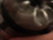 Collecting oozing cum from my Uncut cock fleshlight quick shot