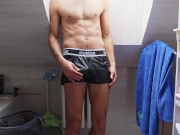 Trying out my new full zipper jogging shorts and cum in my hand