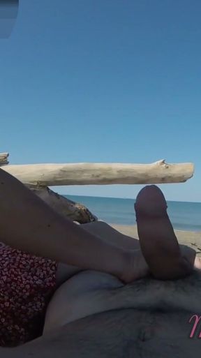 Risky Handjob on the Canary Beach Almost caught - MissCreamy   Clip 1