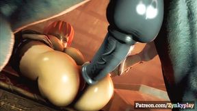 Unbridled beast ravaged Kasumi's insatiable, gaping orifice with enormous, pulsing phallus, climaxing in a copious, golden ejaculation.