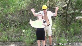 ”GRANDMA lady fed cum after finding a babe to suck a mans dick”