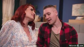 Small tit redhead tgirl really wants her guest to fuck her.In the bedroom the shemale takes out his