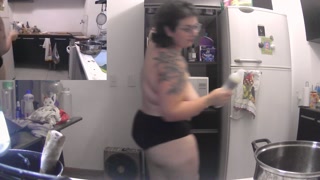 doing the dishes with my huge tits out