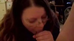 Nerdy dark haired bitch provides my buddy's stiff dick with a blowjob