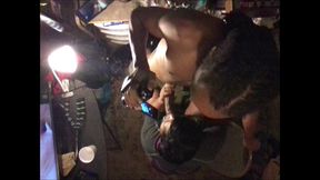 ceiling view of a big breast and booty girl sucking bbc that ends in a facial