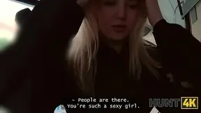 Horny cutie shows off her natural titties to a random guy while walking on