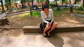 Walking and Teasing my Panties and Buttplug at public park