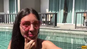 Lured by stranger's hard cock, gets cum on glasses